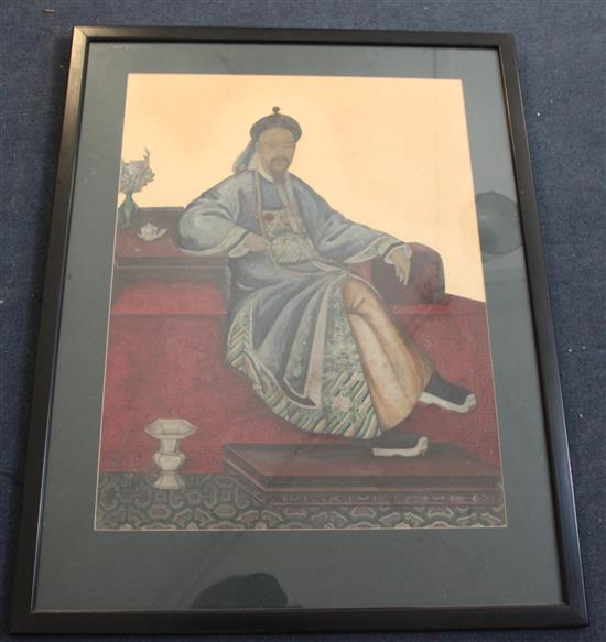 19th century Chinese School Portrait of a seated Chinaman 22.5 x 17in.